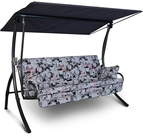 Angerer Hollywoodschaukel Dream - Gartenschaukel Made in Germany - Schaukel zum Sitzen, Liegen und Entspannen - inklusive Bett-Funktion - einfache Montage (Schwarz-Weiß Gemustert)