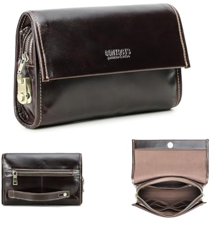 CONTACTS Herren Organizer aus echtem Leder Clutch Portemonnaie für Herren, große Kapazität mit Anti-Diebstahl-Schloss Reisepass Portemonnaie Telefonhalter Handtasche mit Handschlaufe Vintage