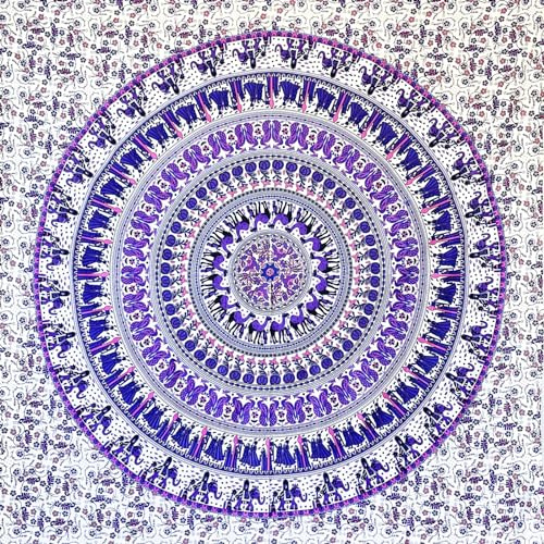 MOMOMUS Wandteppich Mandala 135 x 210 cm, Weiß und Lila | Wandbehang für mittlere Wände: einseitig bedrucktes Mandala mit leichtem Fall; mit Nägeln oder Haken aufzuhängen