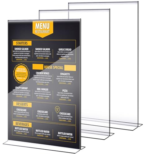 Shellwei 2 Pcs 11 x 14'' Acrylic Sign Holder Clear Acrylic Picture Frame Vertical Table Top Frame with Stand Double Sided T Shape Flyer Holder for Paper Menu Photo Restaurant Office Home