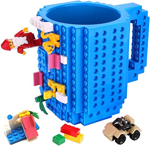 Sinnsally Build-On Brick Coffee Mug,Novelty Christmas Birthday Presents Easter Fathers Day Santa Funny Mugs Nerdy Gifts for Dad Men Kids Boy Him Women Adult Girl Friend(Bule)