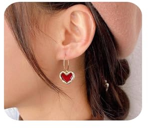Yienate Gotische Herz-Creolen, goldfarben, Vintage-Herz-Tropfen-Ohrringe, Statement-Ohrringe, rote Herz-Ohrringe, minimalistische Herz-Huggie-Creolen, Schmuck für Frauen und Mädchen