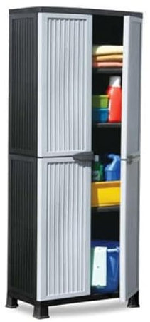 Generic 3-Regal Utility Schrank - Große Kapazität 68x39x171.5 cm - Umweltfreundlicher Recycelbarer Kunststoff, Schrank Grau und Schwarz, Utility Aufbewahrungsbox, 7423700166174