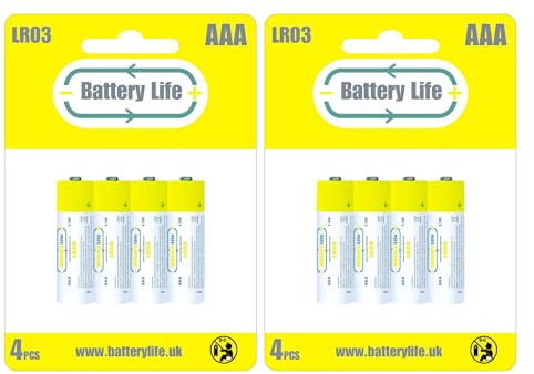 Battery Life AAA Batteries Alkaline 1.5v (pack of 8) Triple A 10 Year Shelf Life UK Brand