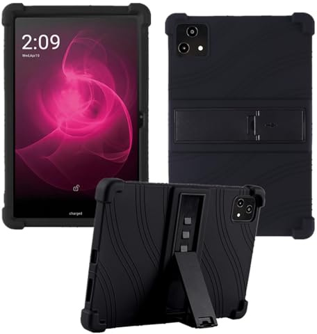 HminSen Schutzhülle für T-Mobile Revvl Tab 5G 2023 Tablet, kinderfreundlich, weiches Silikon, Verstellbarer Ständer, Abdeckung für T-Mobile REVVL Tab 5G (2023) 10,36 Zoll Tablet (schwarz)
