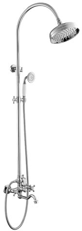 BiaoTeng Colonne de Douche Fixation Murale Réglable, Double Poignée Transversale Sortie D'eau 3 Fonctions Chaude et Froide Systeme de Douche pour Baignoire, Chrome