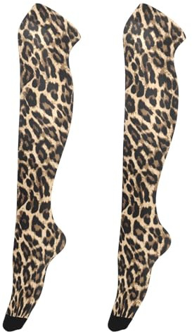 Ksajwzf Hohe Oberschenkelsocken für Damen und Mädchen, modisch, Leopardenmuster, dünne Strumpfhose, langer Strumpf mit Tierhaut, multi, Einheitsgröße