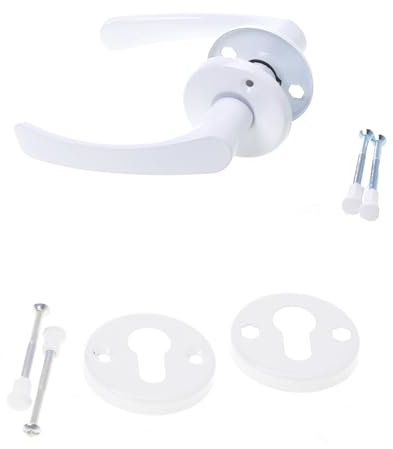 Aqbau® Rosettengarnitur Türgriff Set Türdrücker Drückergarnitur Türbeschlag Türklinke Weiß (PZ - Profilzylinder)