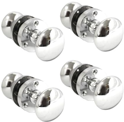 Epsom Door Handle Polished Chrome Victorian Style Round Door Knob Set – Sprung Internal and External Knobs with Optional 63mm Tubular Latch – Available in 4 or 6 Pairs (4 Pair of Door Knobs)