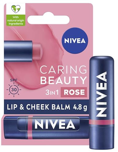 NIVEA Caring Beauty Rose Nude Lip Balm SPF30 (4.8g), 3-in-1 Buttery Lip and Cheek Tint, Rich Colour and 24H Moisturisation with SPF 30 Protection