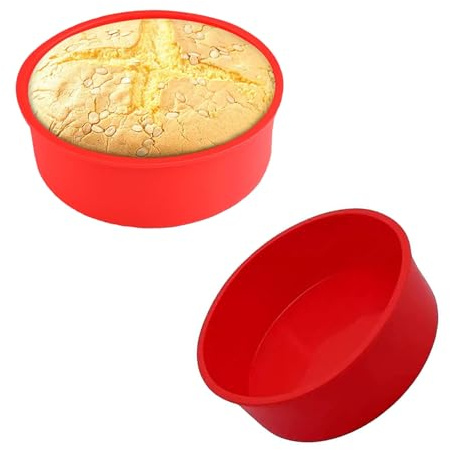 SUJIBHI 2 Pcs Silicone Cake Tins Round Non-Stick Bakin Moulds Nonstick Silicone Baking Trays for Muffins Puddings Bread Dishwasher & Freezer Safe (6 Inch)