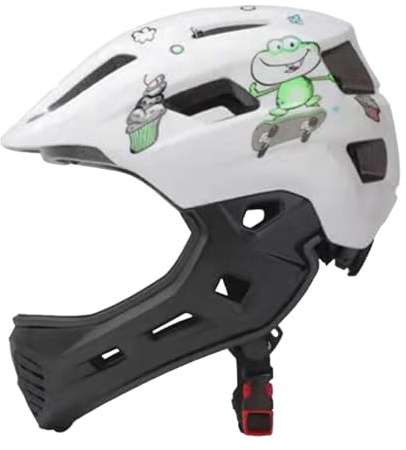 Zxpjkyu Casco da Bicicletta per Bambini, Casco Integrale, Accessori Leggeri con Luce Posteriore, Accessori per Casco da Bicicletta per Ragazze E Ragazzi, Patt, Rana E Bianco