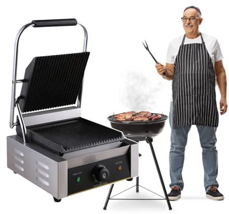 1800W Panini Grill, Sandwich Maker, Commercial Smokeless Indoor Grill, Removable Plates, Stainless Steel, for Steak, Hamburger, Waffle,110V
