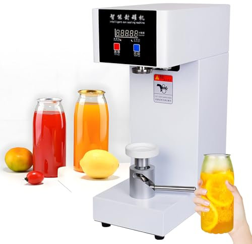Commercial Automatic Fruit Juice/Bubble Tea/Beer Can Sealer, Can Sealer Machine, Tin Can Sealing Machine, Can Size: 5.5cm Diameter/Height Adjustable, 330ml-650ml Volumn, LCD Display,White-220V