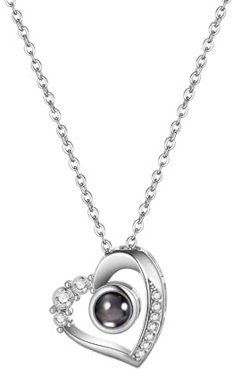 JewelryWe Personalisierte Halskette mit Bild Projektion Damen Herz Kette mit Foto und vielfältiges Projektion Anhänger im Stein Geburtstag Valentinstag individuelles Geschenk für Frau Freundin Mutter