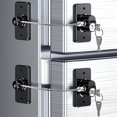 2 Pack Refrigerator Locks with Keys for Kids, Toddlers and Adults, Self Adhesive Child & Baby Proofing Fridge Latch for Fridge, Cabinets and Drawers, Oven, Windows (UK-Patent) (2 Pack Black)