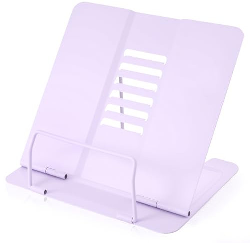 1 PzLeggio per Libri Aperti, Leggio da Tavolo Regolabile 45° a 60°, Leggio in Metallo, Supporto Porta Libro Multifunzione per Libri Cuochi Ricette Musicale Documenti(Viola)