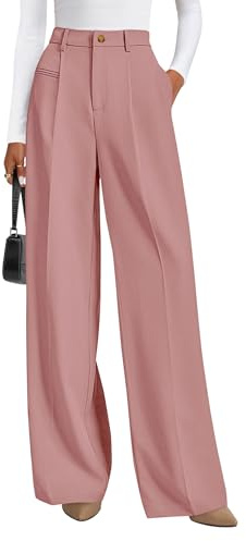 PRETTYGARDEN Womens Wide Leg Dress Pants 2026 Business Casual Flowy Work Palazzo Pants High Waisted Slacks Trousers (Pink,Medium)