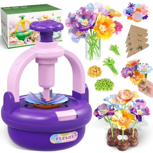 Arts and Crafts Kit for Kids Ages 4-8,Fabric Flower Bouquet Toys,DIY Flower Market Toys,Build Your Bouquet,Educational Activity Christmas Birthday Gifts for 3 4 5 6 7 8 9 Year Old Girls (Purple)