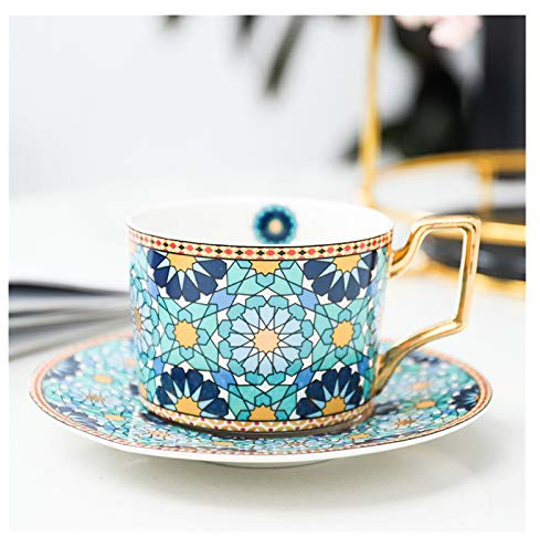 YETGFBH Tazze Caffe,Tazzine Caffè da Bar Marocchina Tazza e piattino di Ceramica Set 250ml Cappuccino Afternoon Tea Cup(Morocco B)