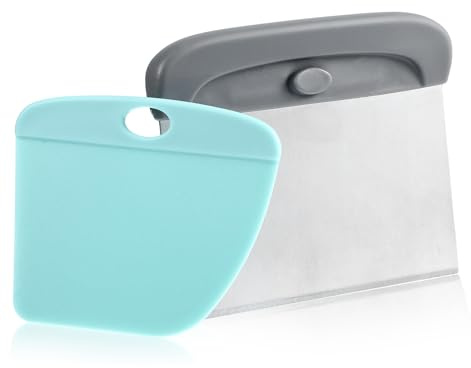 2Pcs Bench Scraper Kitchen, Kitchen Scraper Stainless Steel, Multi-Purpose Bowl Scrapers for Baking, Cake, Pizza Dough (Blue)