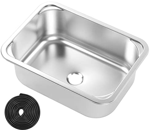 Hapivida Lavabo Cuadrado para Cocina de Autocaravana y Barco, Fregadero Compacto de Acero Inoxidable 304 con Drenaje 40mm 345x245x136mm, Diseño Empotrado para Espacios Reducidos en