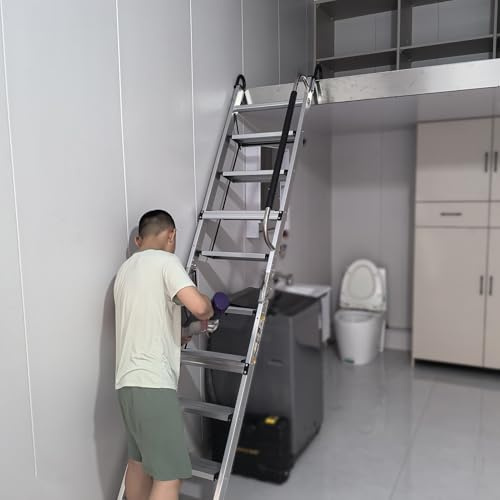 Escalera plegable para ático con pasamanos y ganchos, escaleras de salida que ahorran espacio para casas pequeñas y espacios pequeños