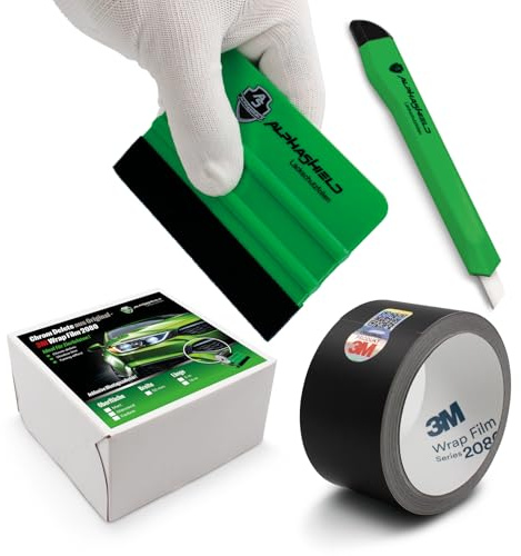 AlphaShield 3M 2080 Zierstreifen 50mm Breite mit Rakel und Messer Autofolie für Zierleisten Auto Motorrad Dekorstreifen Klebestreifen selbstklebend wetterfest (Schwarz Matt, 5m Länge)