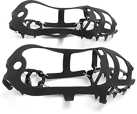 Baxnore Cramponi 18 denti antiscizzi forti tacchette di ghiaccio resistenti alla goccia per esterno alpinismo in nevoso meteo in acciaio in silicone nero taglia 43 47