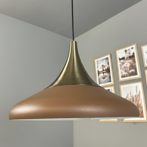 bamyum Hängelampe Paladin Milchbraun Metall Ø35cm, Lampenschirm Wohnzimmer Industrial Vintage, Pendelleuchte Esstisch, Küchenlampe Hängend