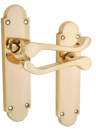Infinity Decor Pair of Polished Brass Victorian Scroll Lever on Half Round Backplate Latch Door Handles Set - Ideal for Internal & Exterior Doors