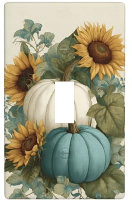 Cubierta de interruptor de luz rústica de calabazas y girasoles de color blanco, verde azulado, 1 interruptor, placa de pared para cocina, granja, dormitorio, baño, decoración artística