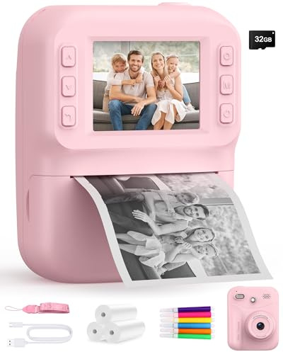Appareil Photo Instantané Enfants, 48MP 1080P HD, Carte 32GB | Mode Selfie et Video,3 Rouleaux de Papier d'Impression, Cadeau Jouet pour Enfant Garçons Filles de 3-14 Ans