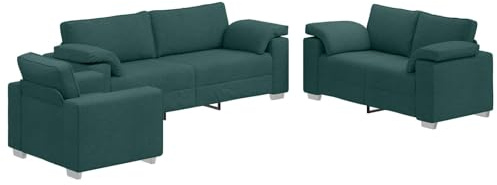ULUYYUC Sofa Set 3-teilig, Couchgarnitur inkl. 3-Sitzer, 2-Sitzer und Sessel, Modernes Polstersofa aus Leinenmischgewebe für Wohnzimmer, Belastbar bis 660 kg, Dunkelgrün