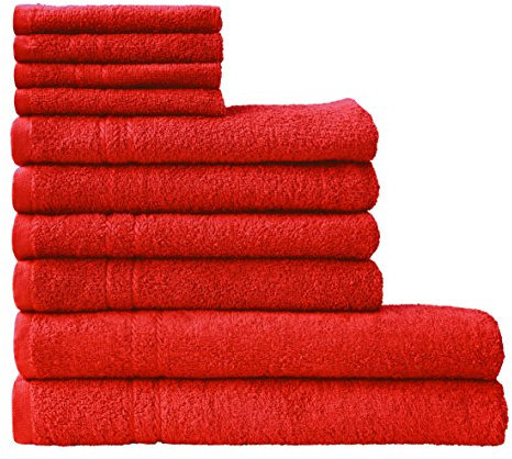 Dyckhoff Kristall Handtuch Set, 10-teilig, Reine Baumwolle, Oeko-TEX Zertifiziert, rot, 50x100cm, 70x140cm, 30x30cm