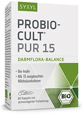 SYXYL ProBio-Cult Pur 15 / Bio Synbiotikum mit 15 Milchsäurebakterien & Inulin in Bio-Qualität, 60 Kapseln