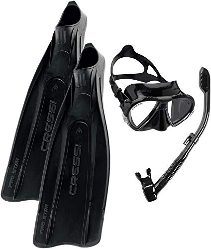 Cressi Pro Star – Palme chaussante de Snorkeling/Apnée/Plongée + Matrix Masque de Plongée/Natation + Dry Premium Tuba de Plongée