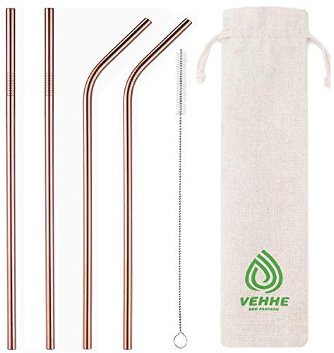 Popup Closed VEHHE Metal Straws Reusable Stainless Steel Straws Drinking 4 Set - Ultra Long Rosegold 10.5 Cleaning Brush for 20/30 Oz for Yeti RTIC SIC Ozark Trail Tumblers(Rosegold)
