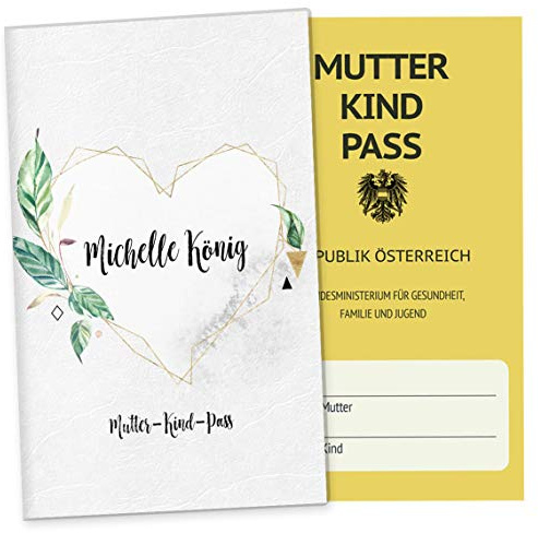 OLGS Mutter-Kind-Passhülle 3-teilig Österreich personalisiert Tropical Green | Baby Schwanger Geschenkidee | Schutzhülle Mukipasshülle (MuKi-Pass Österreich personalisiert, 04)