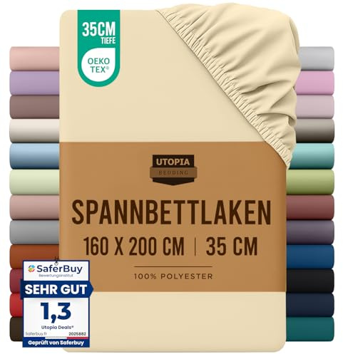 Utopia Bedding Lenzuolo con Angoli Due Piazze Matrimoniale - 160x200cm - Beige- Microfibra di Poliestere Spazzolato - Lenzuolo sotto con Angoli Elasticizzato