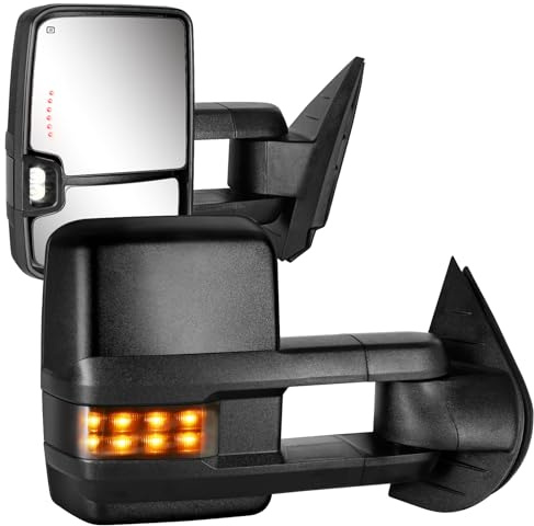 Towing Mirrors for 2007 2008 2009 2010 2011 2012 2013 Chevy Silverado Suburban Tahoe Avalanche GMC Sierra Yukon with Power Glass Turn Signal Light Backup Lamp Heated Extendable Pair