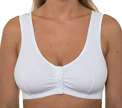 Gemm Womens Stretch Cotton Lycra Non Wired Easy Close Front Fastening Comfortable Bra, White