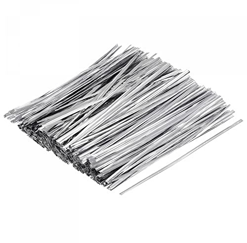 sourcing map 750 Pcs 6 15cm Foil Twist Ties, Silver | Metallic Plastic, Closure Tie for Tying Bread, Candy, Cookies, Gift Bags Arts