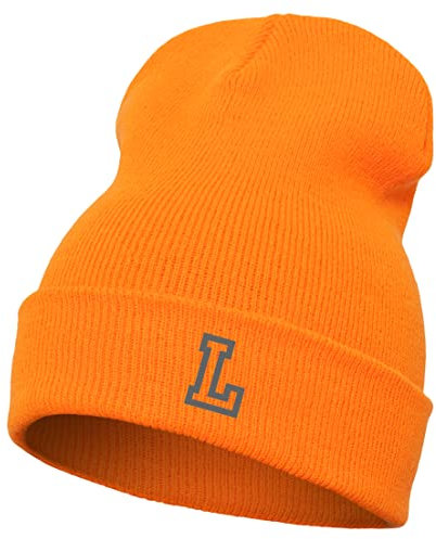 Schnoschi Orange Strickmütze mit breitem Umschlag (Beanie Mütze) mit Initialen Bestickt für Herren, Damen, Jugendliche und Kinder