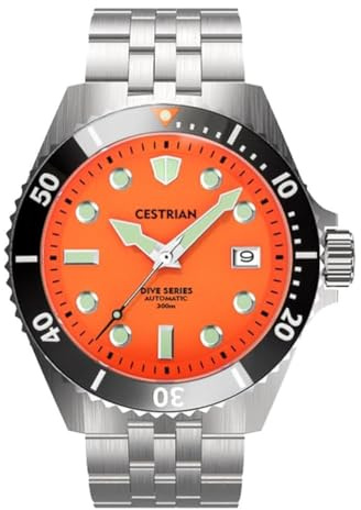 Cestrian Dive Series ‘Tiger’ Orange Zifferblatt Schwarze Keramik Lünette Stahlarmband Automatische 300M Herrenuhr
