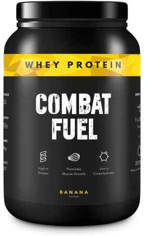 Combat Fuel Premium Whey Protein Shake Powder I 100% Military Safe I Muscle Growth and Recovery I Low in Carbohydrates I High in Protein I Banana Flavour I 33 Servings per 1 kg Tub