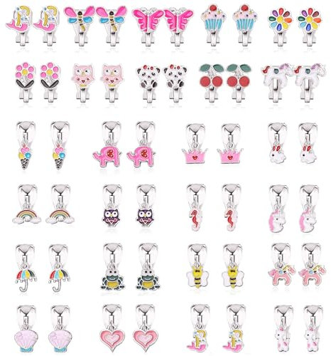 CASSIECA 26 Paare Clip On Ohrring Ohrclips für Mädchen Kinder Keine Durchbohrten Prinzessin Ohrringe Mädchen Geschenk Spielen Blume Herz Ohrringe Mädchen Verkleiden sich Schmuck