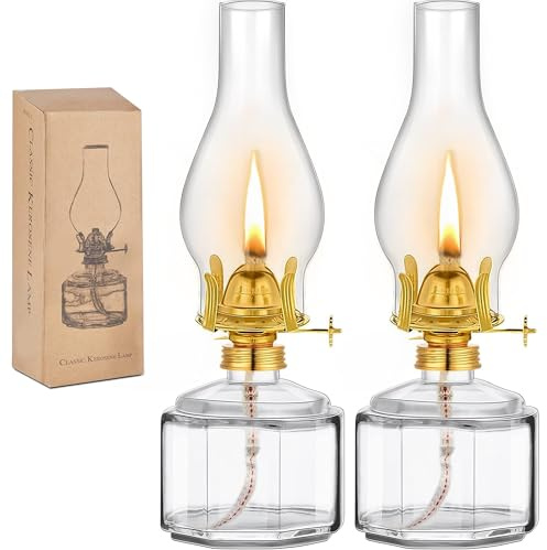 Houselden 2 Pieces Large Glass Kerosene Lantern Vintage Oil Lamps for Indoor Use Decor Chamber, Hurricane Lamp Home Lighting Clear Lantern Classic Vintage Glass
