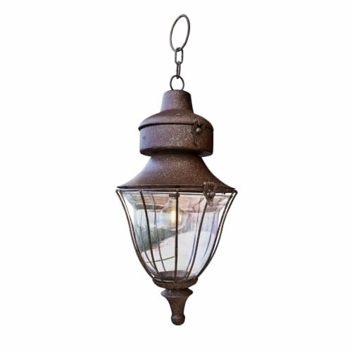 Loberon Wiederaufladbare LED-Laterne Gambier, Nostalgie-Look, inkl. Wandhalterung, Antik-Finish, Vintage-Charme, Gartenbeleuchtung, Eisen, Glas, antikbraun