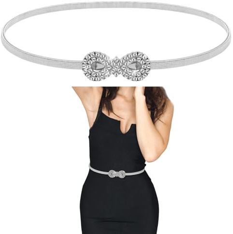 Damengürtel mit Strasssteinen, elastischer Metall-Taillengürtel, glitzernd, schmaler Strass-Kristallkettengürtel, vielseitiger Stretch-Anhänger, Seilkette, Gürtel für Damen, Mädchen, Kleider, Jeans